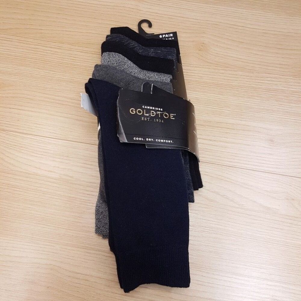 GOLD TOE Mens Dress Socks Black Navy 6-Pack Cambridge Crew Rayon Knit Blend